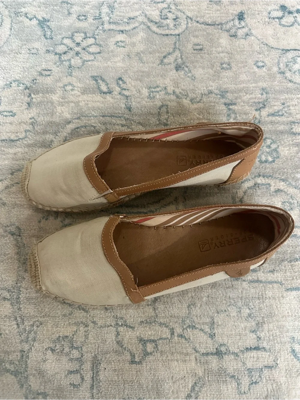 Sperry Top-Sider Espadrille Flats Women’s 8.5 Cream Tan Canvas Leather